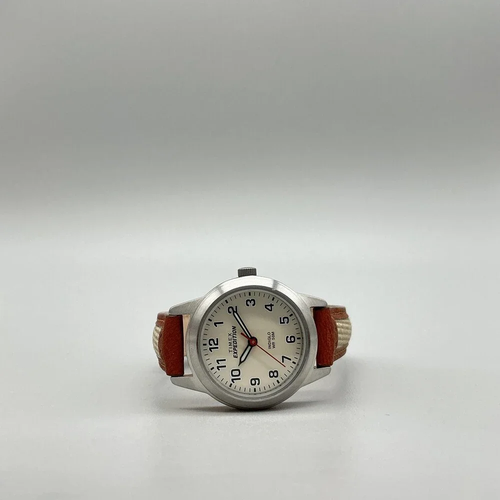 Timex Expedition Indiglo Womens Watch 26mm Cream Dial Brown Leather New Battery